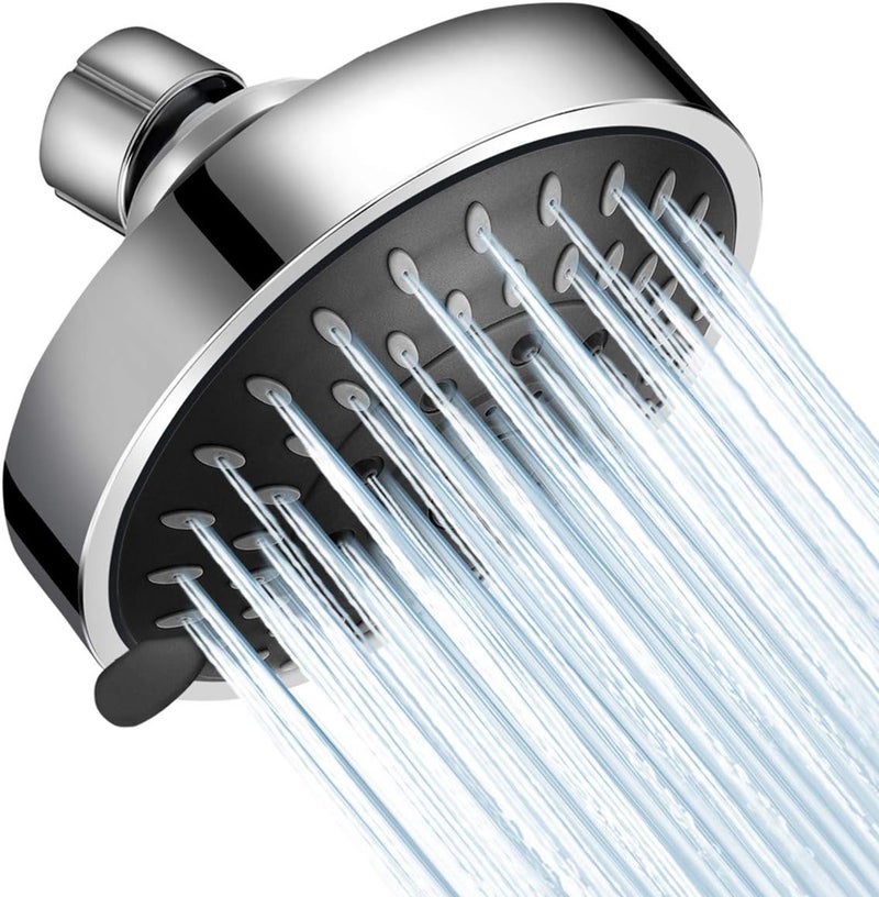 WarmSpray High Pressure Shower Head 5 Settings Fixed Showerhead 4 Inch High Flow Bathroom Showerhead with Adjustable Brass Ball Joint for Luxury Shower Experience Even at Low Water Pressure - Image 1